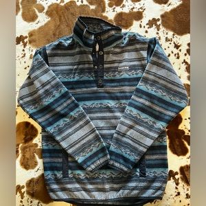 Cinch Pullover Half Button Striped Western Print Size Small Mens